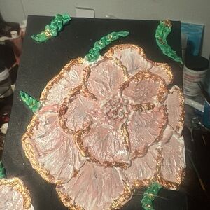 Handmade Pink Floral Wall Art with Gold Accents